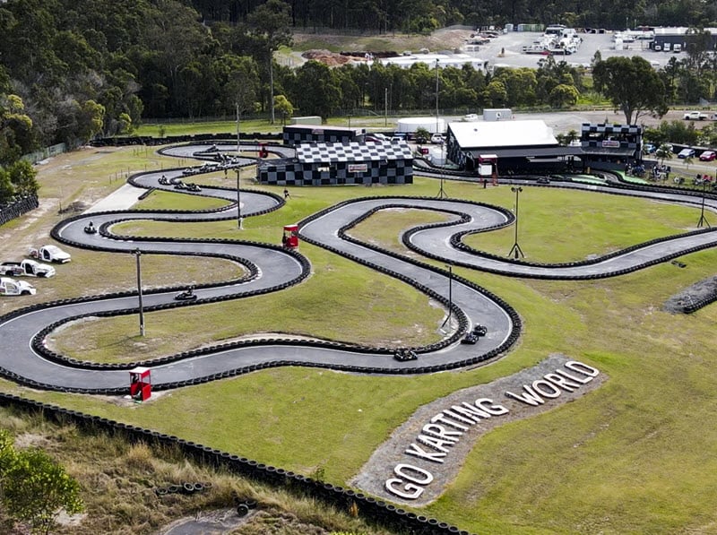 Aerial view of our outdoor go karting track at Pimpama